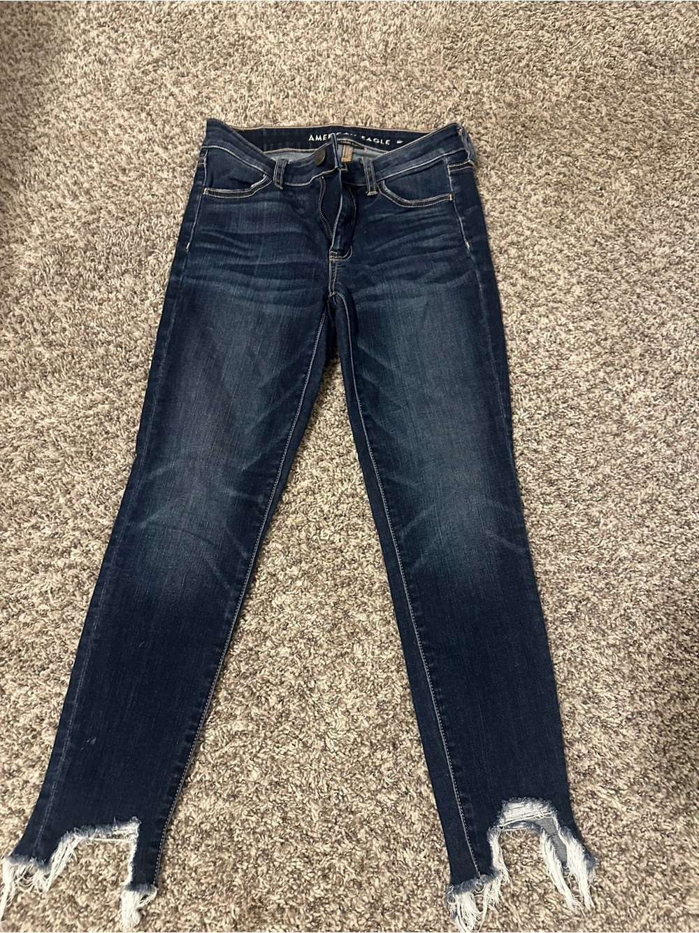 American Eagle Outfitters Dark Blue Distressed Ankle Skinny Jeans